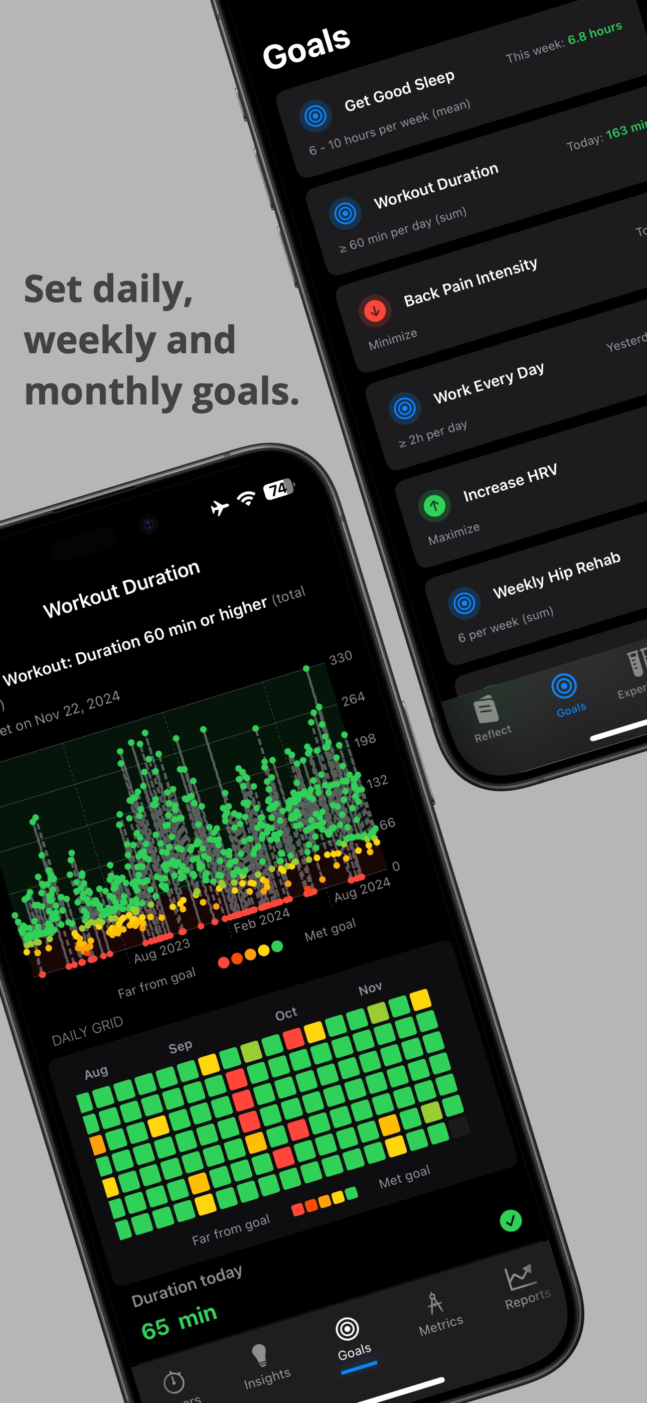 Reflect goals screen